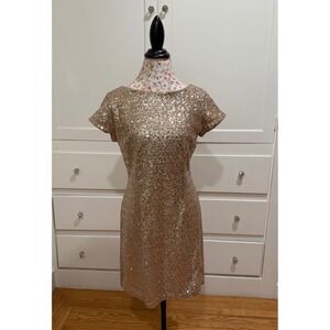 White House Black Market Gold Sequin Sheath Dress Womens Medium Cocktail Party